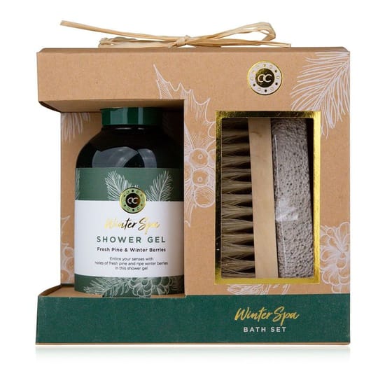 Accentra Winter Spa Fresh Pine & Winter Berries Bath Set elegantly displayed