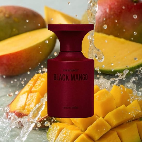 Bottle of borntostandout black mango extrait extrême up close
