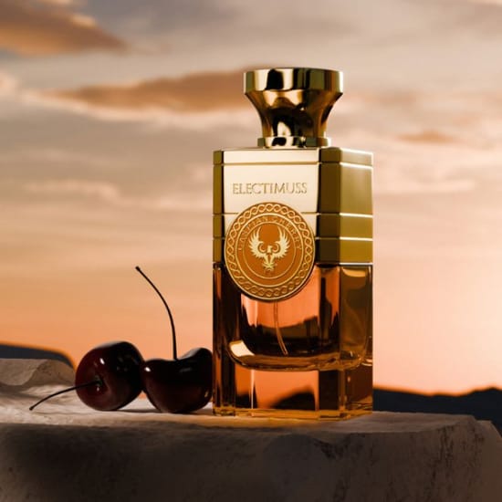 Elegant bottle of Electimuss Caspian Cherry Extrait close-up