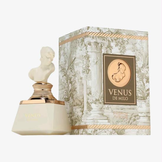 Close-up of French Avenue Venus de Milo perfume bottle
