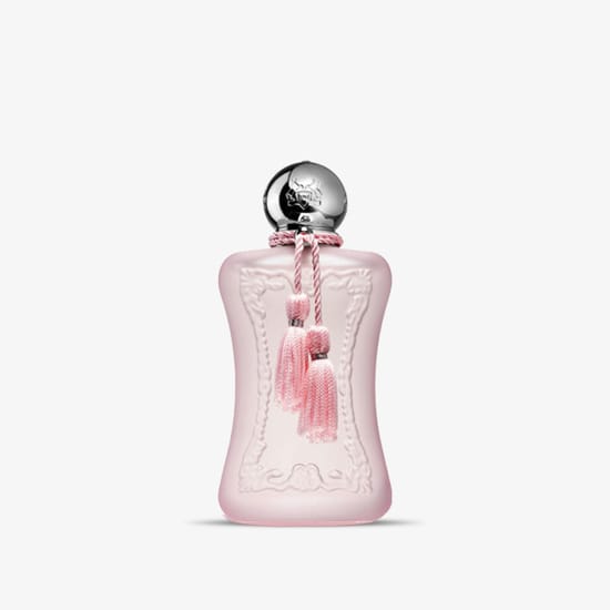Elegant bottle of parfums de marly delina la rosée close-up