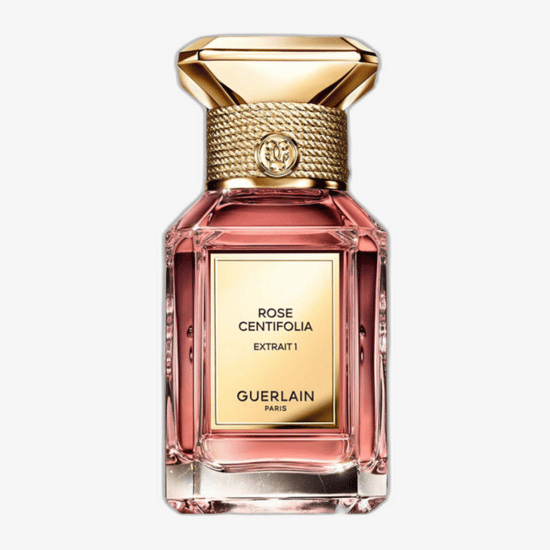 Elegant bottle of Guerlain Rose Centifolia Extrait close-up