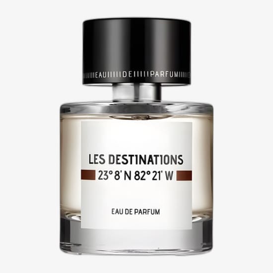Elegant bottle of Les Destinations Cuba EDP close-up