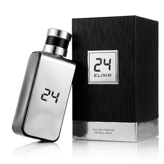 Elegant bottle of 24 Elixir Platinum EDP close-up