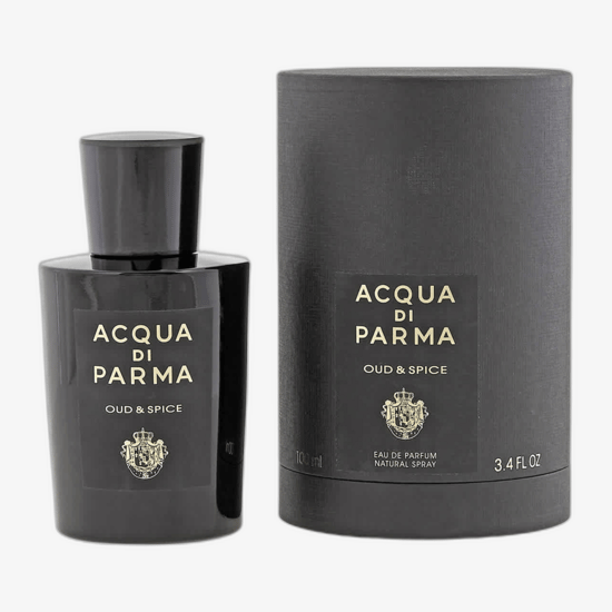 Acqua Di Parma Oud & Spice EDP originaalpakendi visuaal Acqua Di Parma Oud & Spice EDP stiilne pudel ja kaasaegne disain
