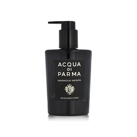 Acqua di Parma Magnolia Infinita Liquid Soap – Subtle and Elegant Packaging Minimalist bottle of Acqua di Parma Magnolia Infinita Liquid Soap, expressing understated luxury