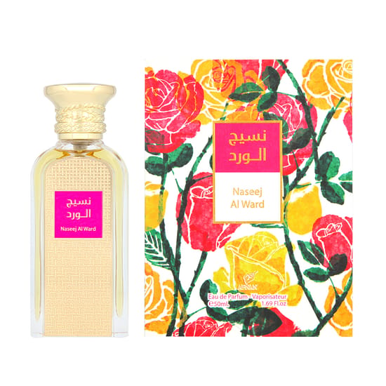 Afnan Naseej Al Ward EDP eksklusiivne originaalpakend Afnan Naseej Al Ward EDP pudel ja minimalistlik aroomi kujundus