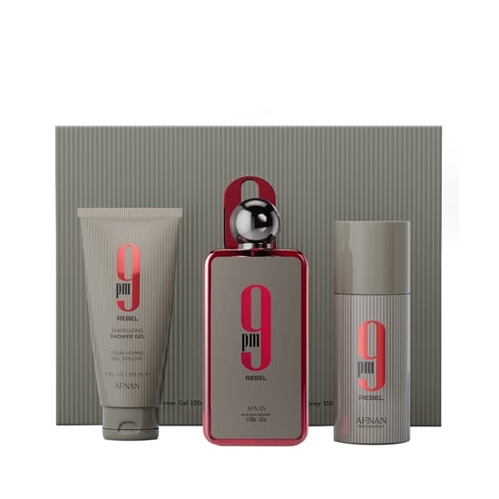 Afnan 9 pm Rebel EDP lõhn, kehapihusti ja dušigeel unisex komplekt