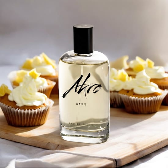 Original packaging of Akro Bake EDP perfume Elegant close-up of the Akro Bake EDP bottle