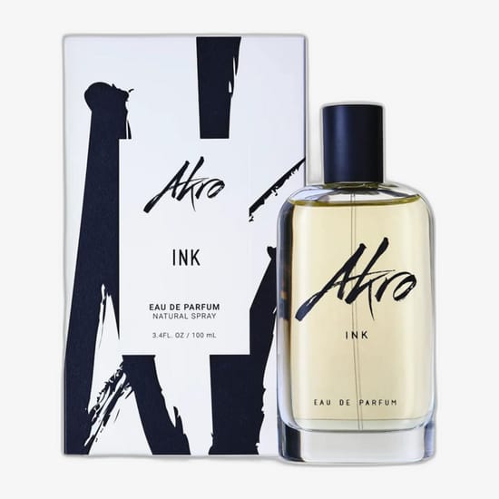 Close-up of Akro Ink EDP perfume bottle