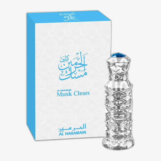 Elegant bottle of Al Haramain Musk Clean Perfumed Oil