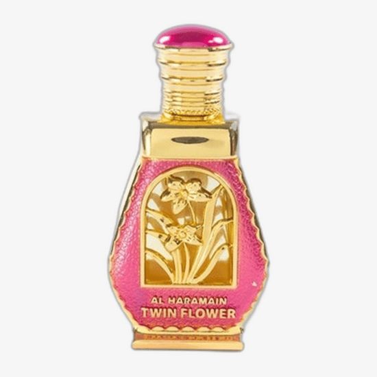 Elegant bottle of Al Haramain Twin Flower Perfumed Oil