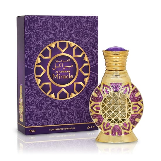 Elegant bottle of Al Haramain Miracle Perfumed Oil