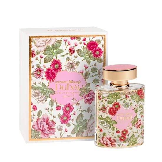Close-up of Al Haramain Miracle Dubai EP bottle