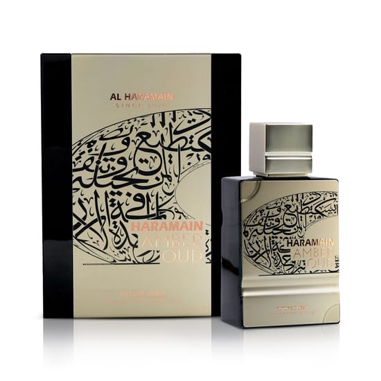 Al Haramain Amber Oud Future Dubai EP bottle highlighting elegant design and golden amber tones