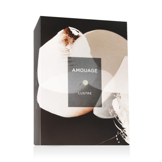 Original packaging of Amouage Lustre Essence de Parfum Close-up of Amouage Lustre Essence de Parfum bottle