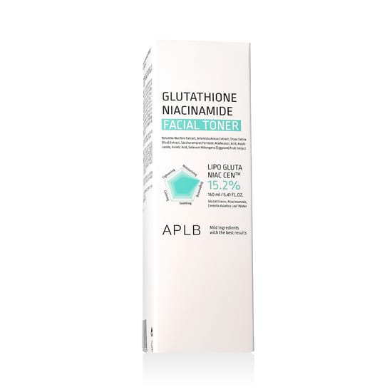 Close-up of APLB Glutathione Niacinamide Facial Toner bottle with a clean, minimalist look