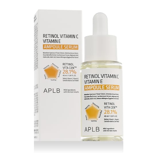Close-up of APLB Retinol Vitamin C Vitamin E Ampoule Serum