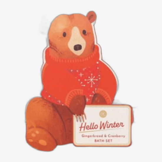 Accentra Hello Winter Gingerbread and Cranberry Bath Set elegantly presented