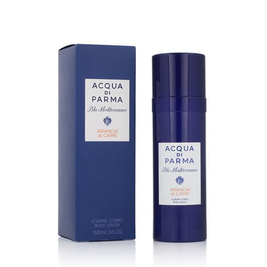 Close-up of acqua di parma blu mediterraneo arancia di capri body lotion bottle
