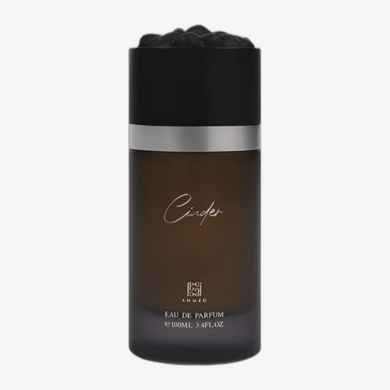 Close-up of the Ahmed Al Maghribi Cinder EP fragrance bottle