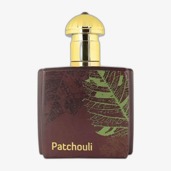 Close-up image showing Ahmed Al Maghribi Patchouli EDP perfume bottle