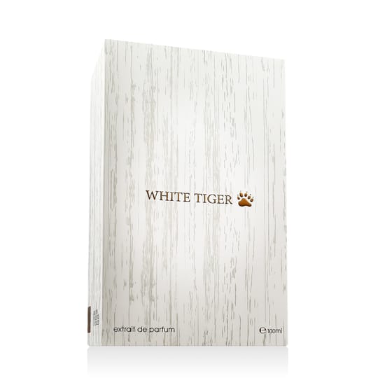 Close-up of the Ahmed Al Maghribi White Tiger EP fragrance bottle