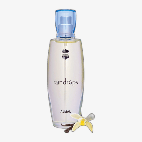Close-up of the elegant Ajmal Raindrops EDP bottle