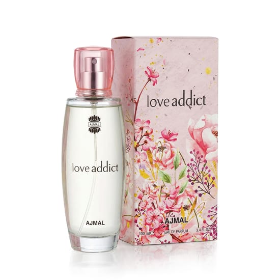 Original packaging of Ajmal Love Addict EDP Elegant bottle of Ajmal Love Addict EDP