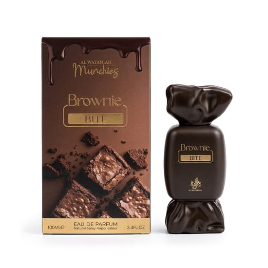 Close-up of Al Wataniah Munchies Brownie Bite EDP bottle