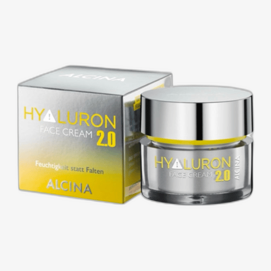 Original Packaging of Alcina Hyaluron 2.0 Face Cream Close-up of Alcina Hyaluron 2.0 Face Cream Jar