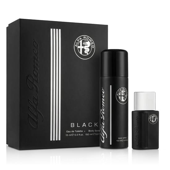 Alfa Romeo Black EDT ja bodyspray pakend Alfa Romeo Black EDT 15 ml ja bodyspray 150 ml komplekt