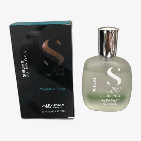 Close-up of Alfaparf Milano Semi Di Lino Sublime Cristalli Di Seta bottle