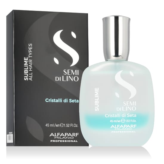 Close-up of Alfaparf Milano Semi Di Lino Sublime Cristalli Di Seta bottle