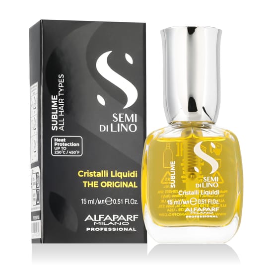 Alfaparf Milano Semi Di Lino Sublime Cristalli Liquidi pudeli lähivõte