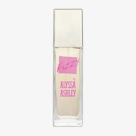 Original packaging of Alyssa Ashley Fizzy EDT perfume Close-up of Alyssa Ashley Fizzy EDT perfume bottle