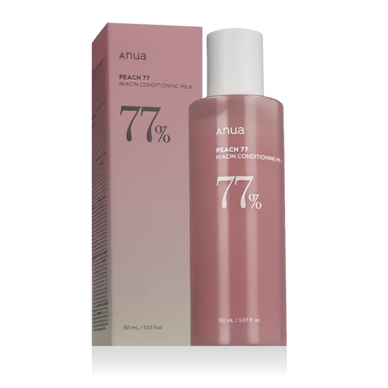 Anua Peach 77% Niacin Conditioning Milk – niisutav piim nahale Anua Peach 77% Niacin Conditioning Milk pudel ja pakend