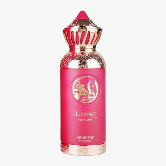 Elegant bottle of Arabiyat Prestige Lutfa First Love EDP, luminous and refined unisex fragrance
