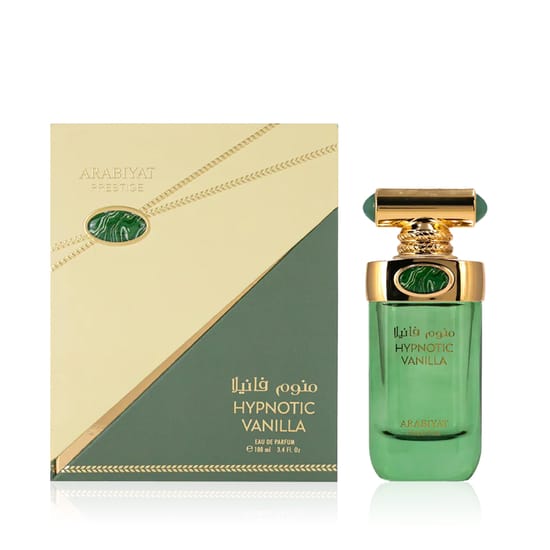 Оригинальная упаковка Arabiyat Prestige Hypnotic Vanilla EDP Бутылка Arabiyat Prestige Hypnotic Vanilla EDP вблизи