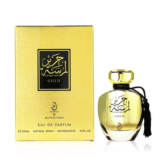 Бутылка Arabiyat Prestige Lamsat Harir Gold EDP крупным планом