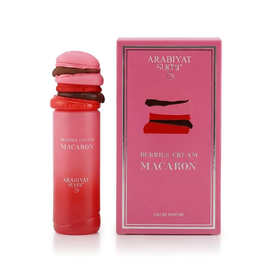 Оригинальная упаковка Arabiyat Sugar Berries Cream Macaron EDP Бутылка Arabiyat Sugar Berries Cream Macaron EDP вблизи