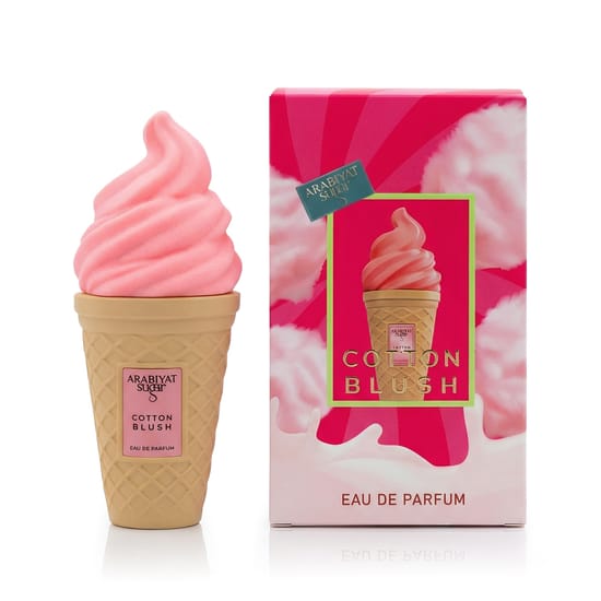 Close-up of Arabiyat Sugar Cotton Blush EDP bottle