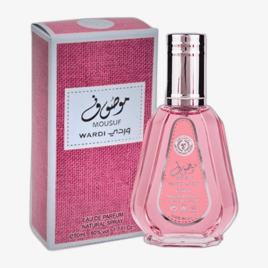 Bottle of Ard Al Zaafaran Mousuf Wardi EDP up close