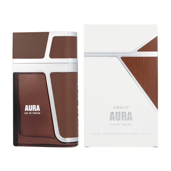 Elegant bottle of armaf aura edp close-up