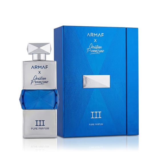 Sleek bottle of Armaf X Christian Provenzano III Pure Perfume, unisex refined scent