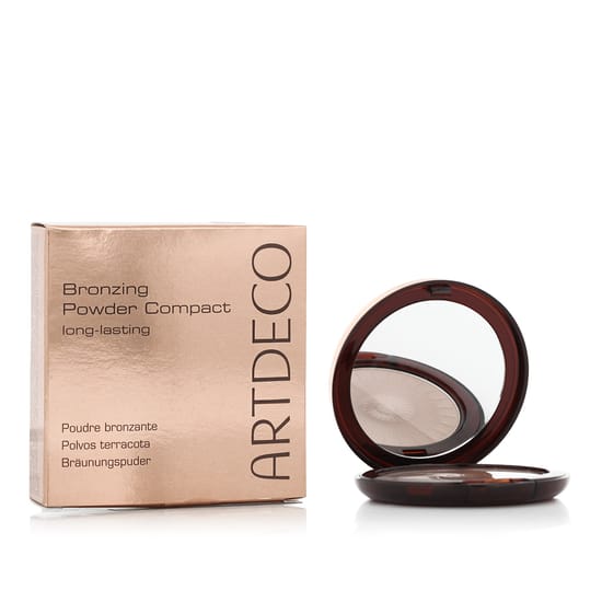 Close-up of artdeco bronzing powder compact in terracotta