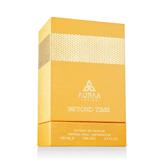 Elegant bottle of Auraa Desire Beyond Time EP close-up