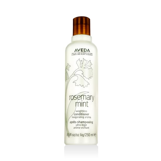 Close-up of Aveda Rosemary Mint Weightless Conditioner bottle
