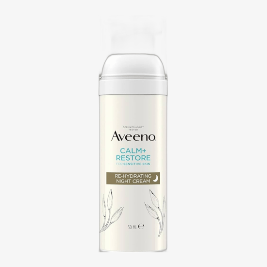 Aveeno® Calm + Restore Re-Hydrating öökreemi purgi lähivõte