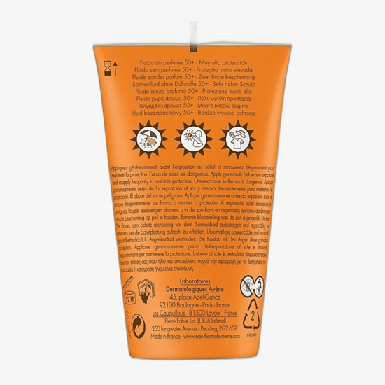 Bottle of Avène Eau Thermale Fluid SPF 50+ for sun protection